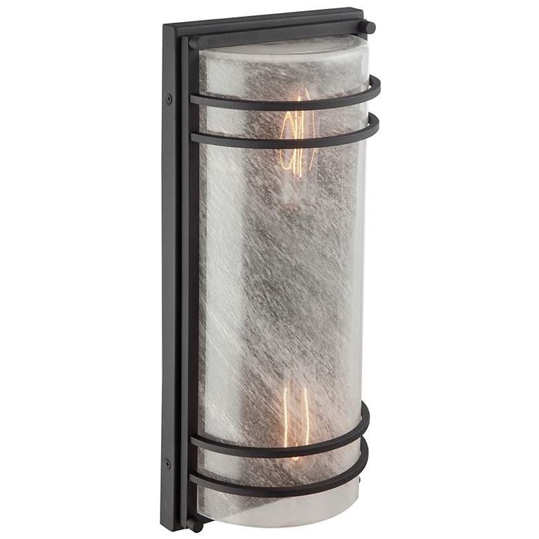 Image 2 Keswick 16.25"H 2-Light Black Outdoor Wall Sconce w/ White Swearl Shade more views