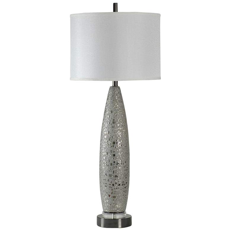 Image 1 Kettering Ceramic Table Lamp - Silver Finish - White Hardback Fabric Shade