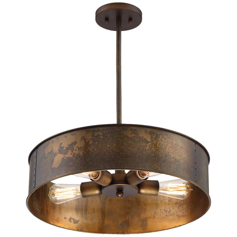 Image 1 Kettle; 4 Light; Pendant with 60W Vintage Lamps; Weathered Brass Finish