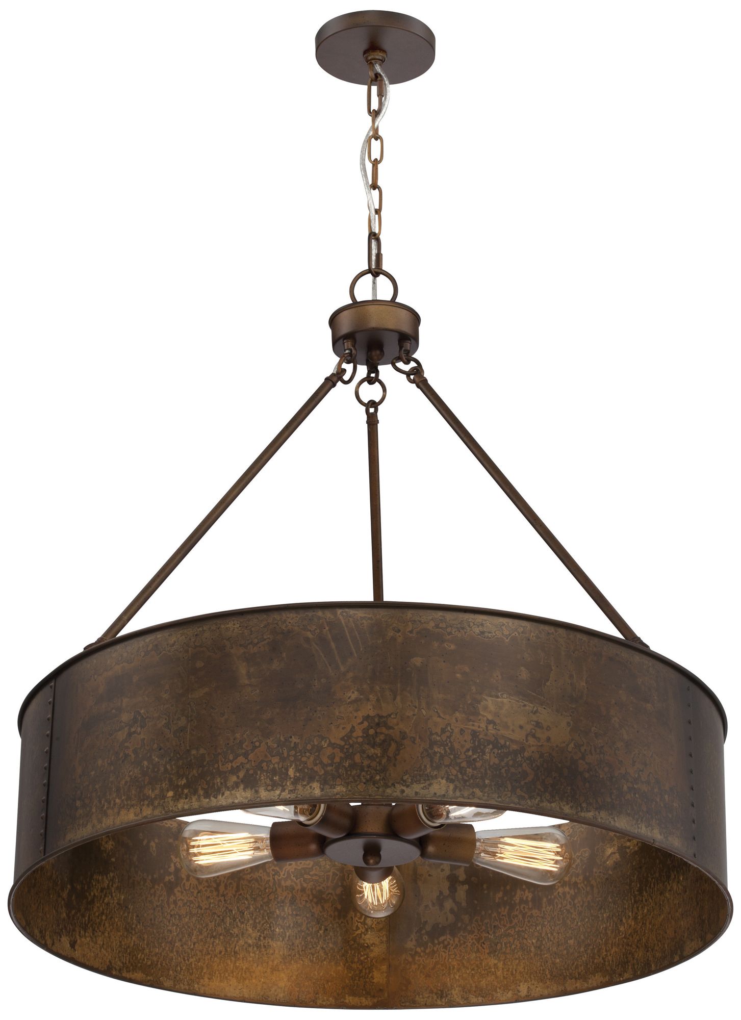 Kettle; 5 Light; Oversized Pendant w/ Vintage Lamps; Weathered Brass