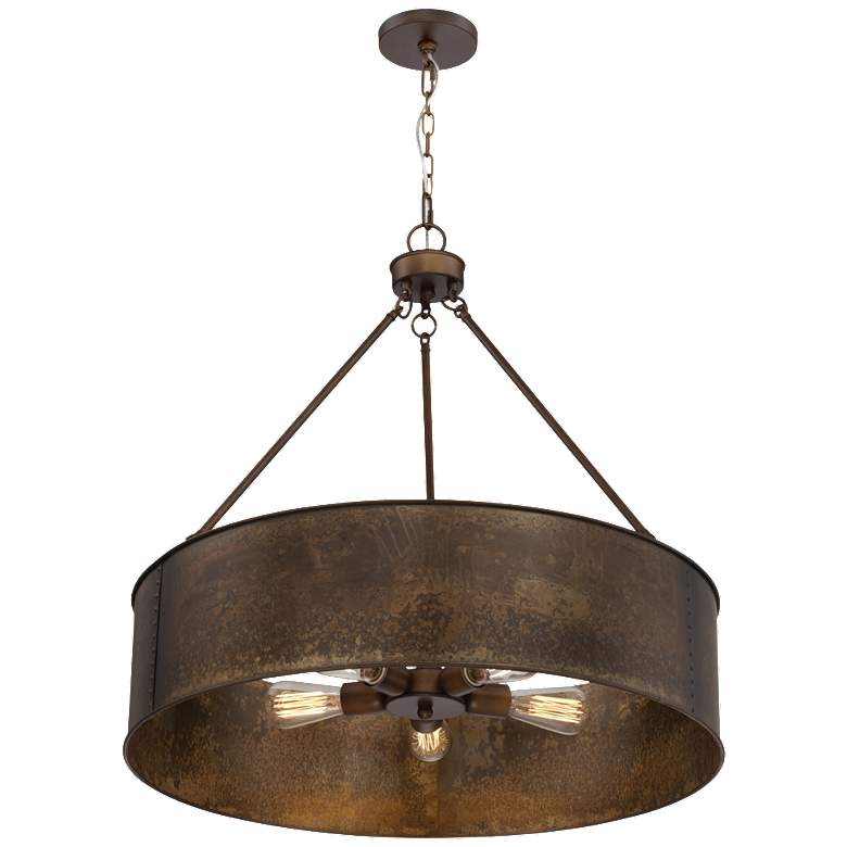 Image 1 Kettle; 5 Light; Oversized Pendant w/ Vintage Lamps; Weathered Brass Finish