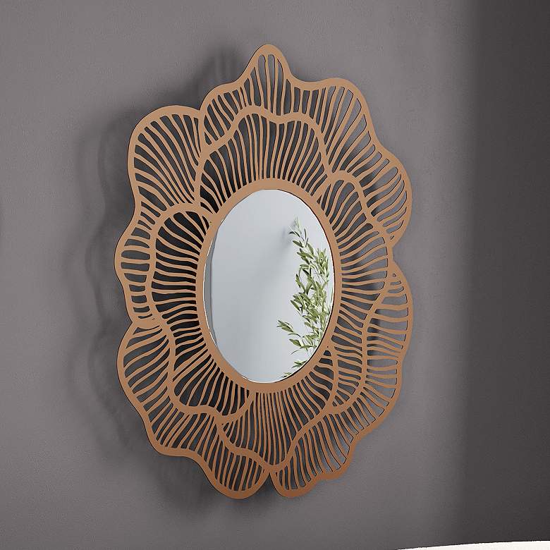Ketu Gold 28 1/4&quot; x 27 1/4&quot; Decorative Floral Wall Mirror