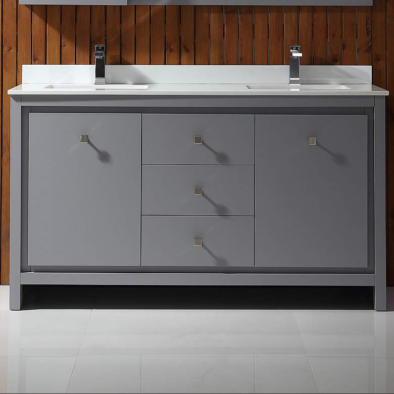 Image 1 Kevin 60" Wide Pebble Gray 2-Door Double Sink Vanity