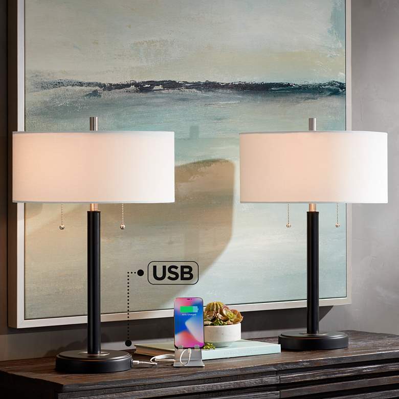 Image 1 Kevin Black Metal USB Accent Table Lamps Set of 2
