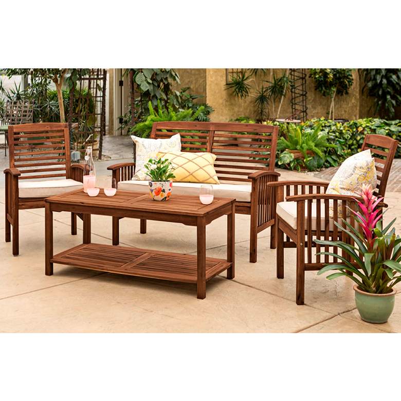 Image 1 Kevin Dark Brown 4-Piece Patio Conversation Set and Cushions