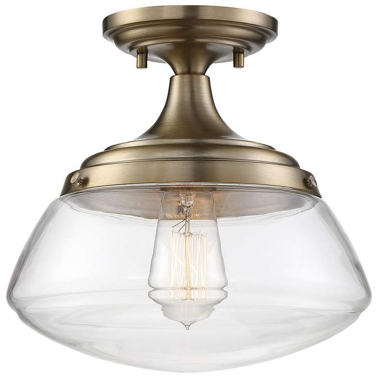 Image 1 Kew; 1 Light; Semi-Flush Fixture; Burnished Brass Finish with Clear Glass