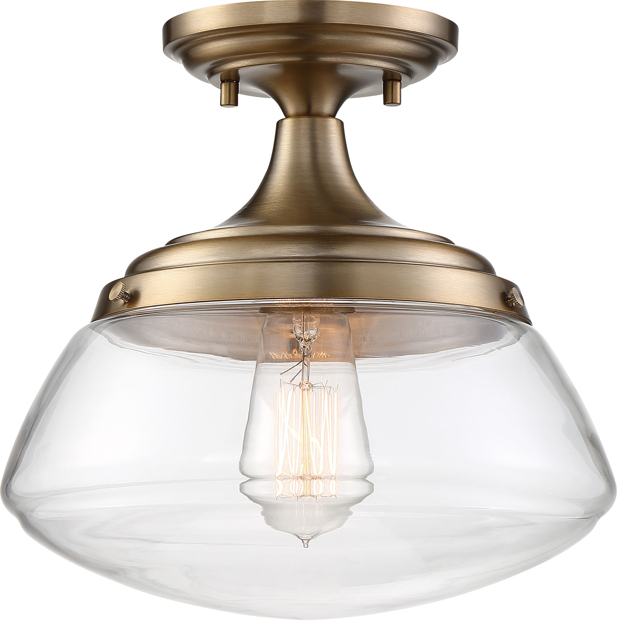 Image 2 Kew; 1 Light; Semi-Flush Fixture; Burnished Brass Finish with Clear Glass more views
