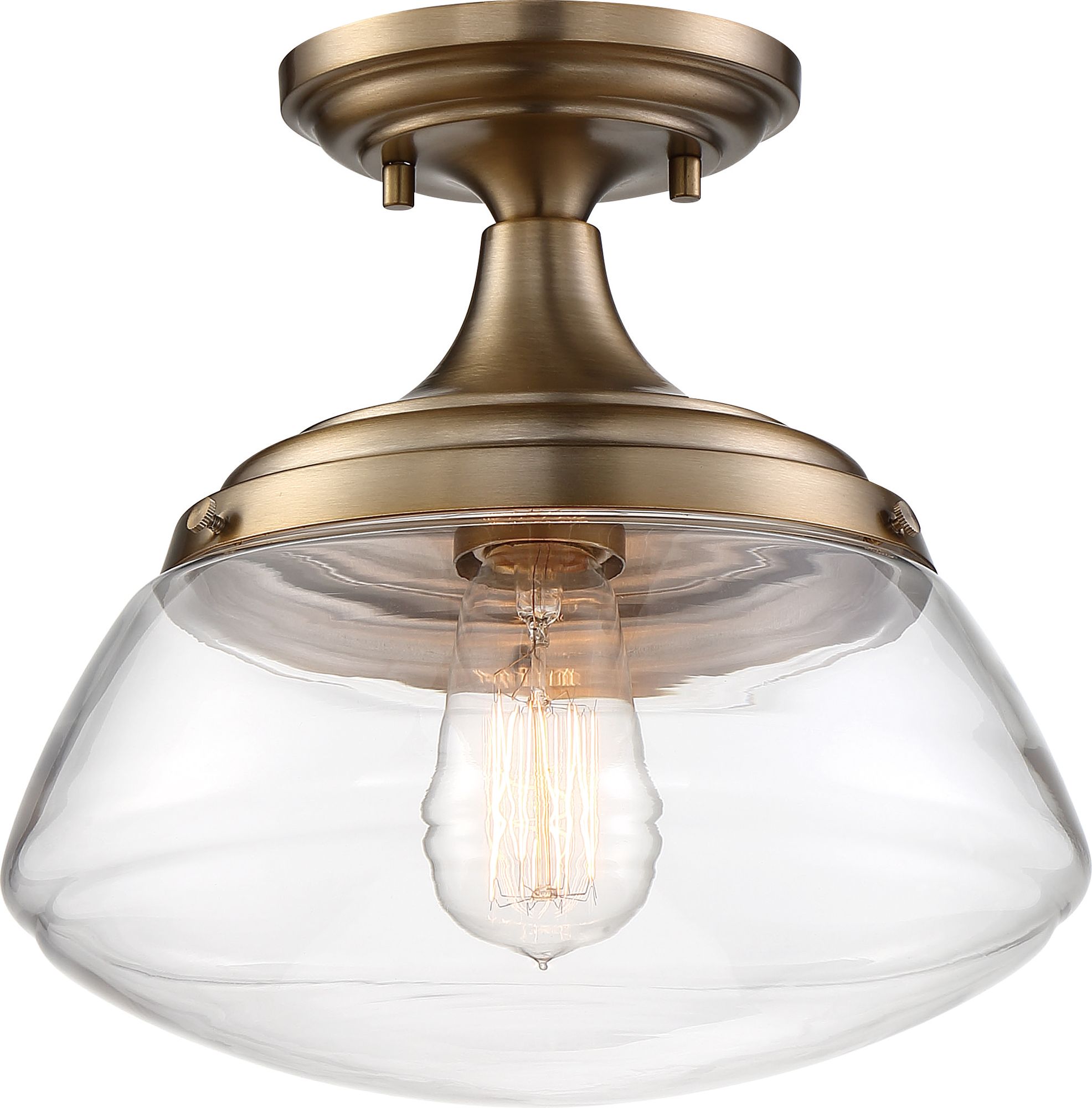 Image 3 Kew; 1 Light; Semi-Flush Fixture; Burnished Brass Finish with Clear Glass more views