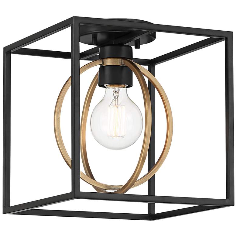 Image 3 Kew Gardens 10"W Matte Black and Satin Brass Ceiling Light