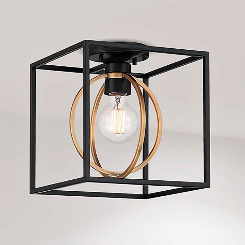 Image 2 Kew Gardens 10"W Matte Black and Satin Brass Ceiling Light
