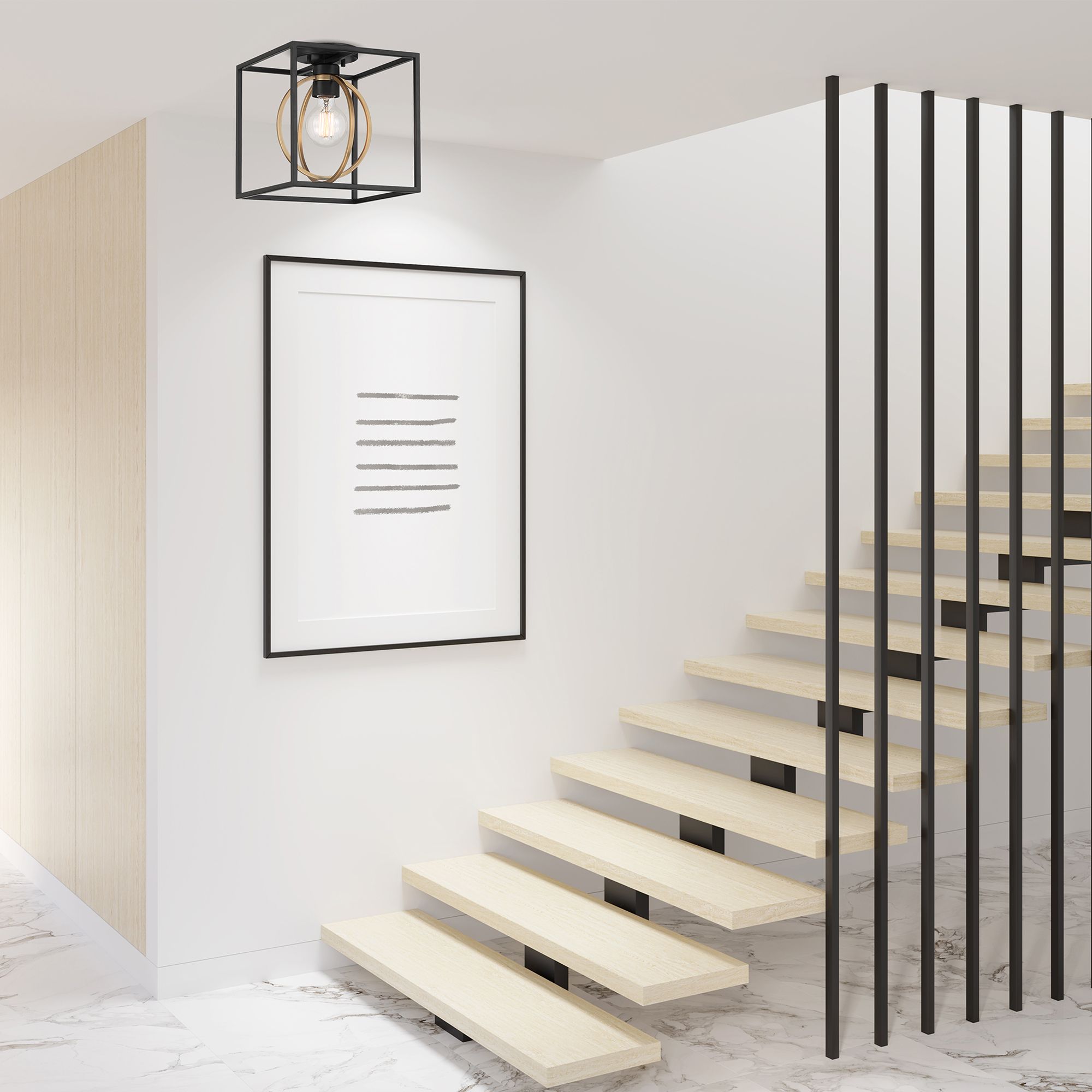 Image 6 Kew Gardens 10"W Matte Black and Satin Brass Ceiling Light more views