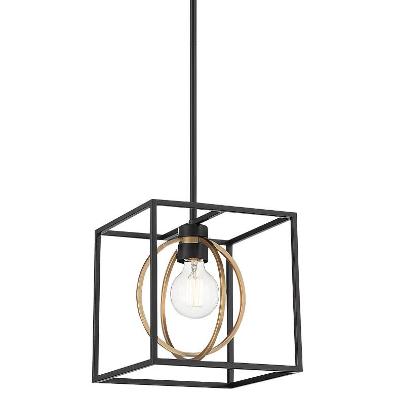 Image 2 Kew Gardens 10"W Matte Black and Satin Brass Mini Pendant