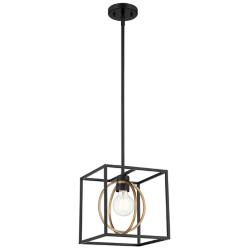 Kew Gardens 10"W Matte Black and Satin Brass Mini Pendant