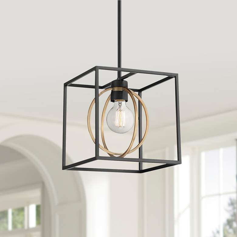 Image 1 Kew Gardens 10"W Matte Black and Satin Brass Mini Pendant