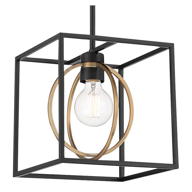 Image 3 Kew Gardens 10"W Matte Black and Satin Brass Mini Pendant more views