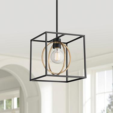 Kew Gardens 10"W Matte Black and Satin Brass Mini Pendant
