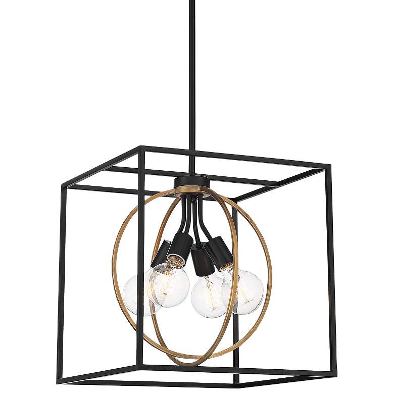 Image 2 Kew Gardens 15" Wide Matte Black and Brass 4-Light Pendant
