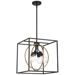 Kew Gardens 15" Wide Matte Black and Brass 4-Light Pendant