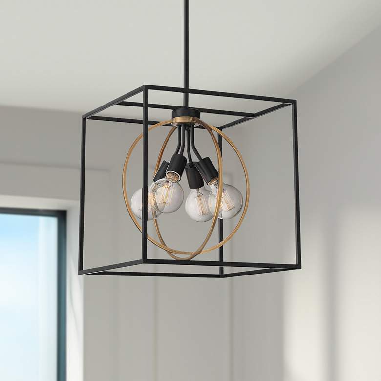 Image 1 Kew Gardens 15" Wide Matte Black and Brass 4-Light Pendant
