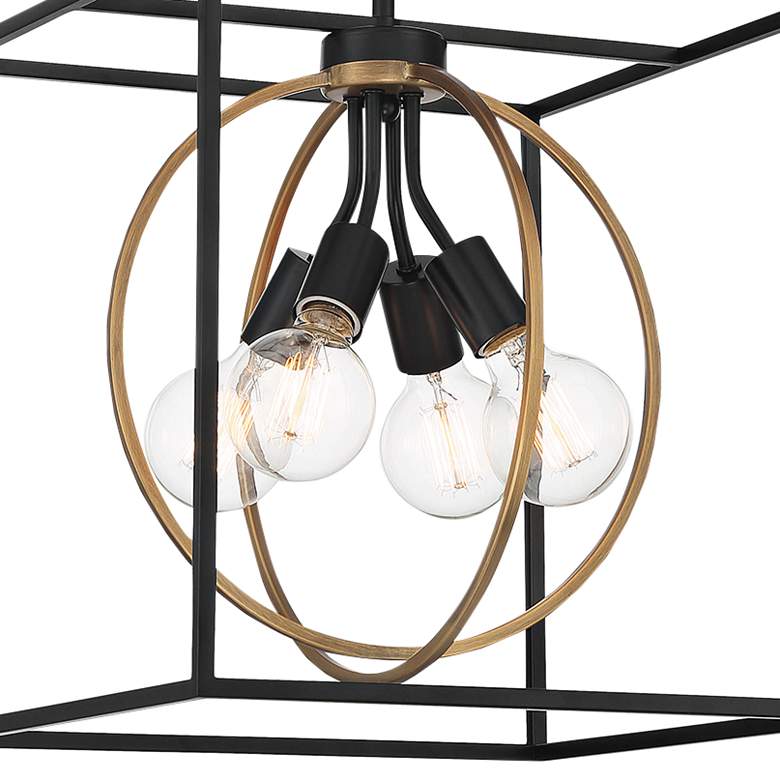 Image 3 Kew Gardens 15" Wide Matte Black and Brass 4-Light Pendant more views