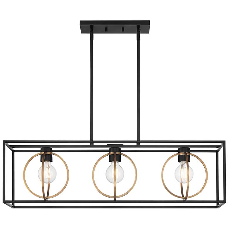 Image 2 Kew Gardens 36" Wide Matte Black 3-Light Island Pendant
