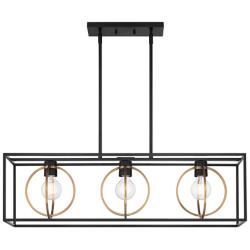 Kew Gardens 36" Wide Matte Black 3-Light Island Pendant