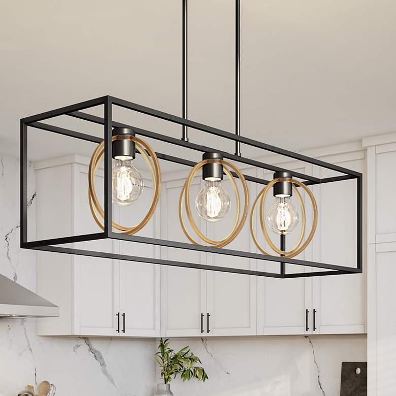 Image 1 Kew Gardens 36" Wide Matte Black 3-Light Island Pendant