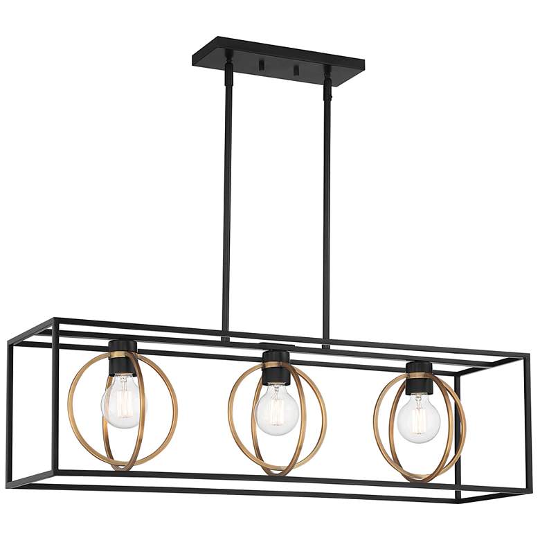 Image 4 Kew Gardens 36" Wide Matte Black 3-Light Island Pendant more views