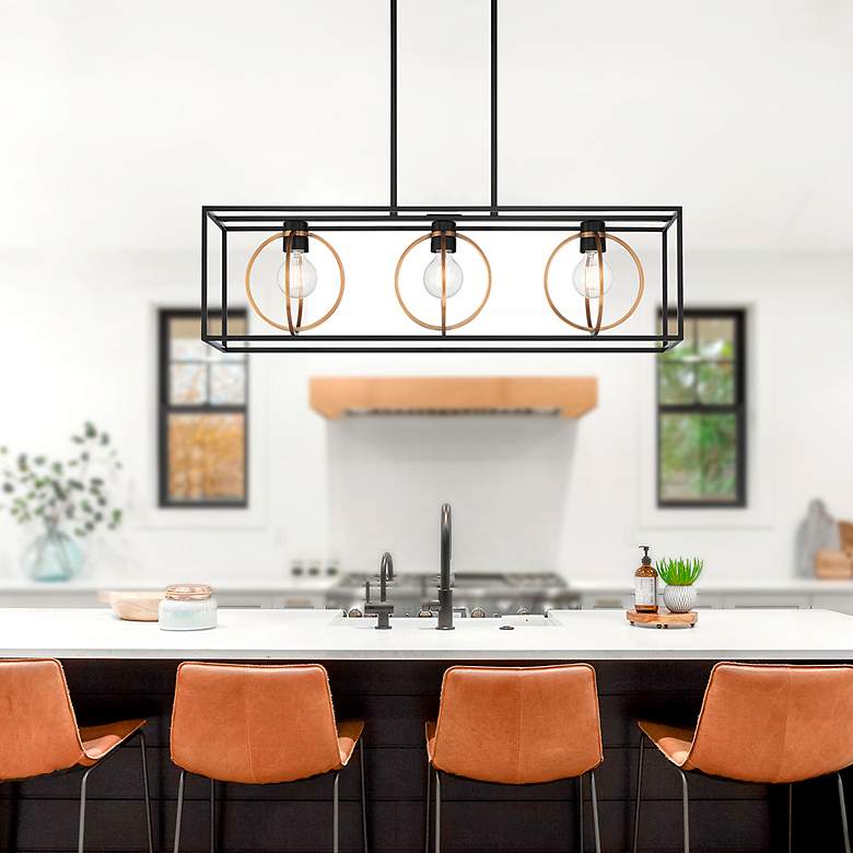 Image 5 Kew Gardens 36" Wide Matte Black 3-Light Island Pendant more views