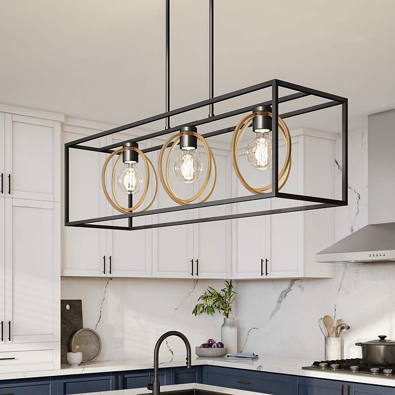 Image 6 Kew Gardens 36" Wide Matte Black 3-Light Island Pendant more views