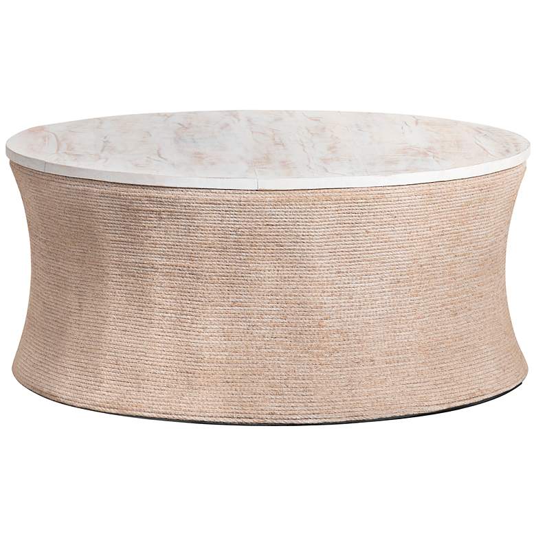 Image 1 Key Largo 36" Wide Tan Rope and White Cocktail Table