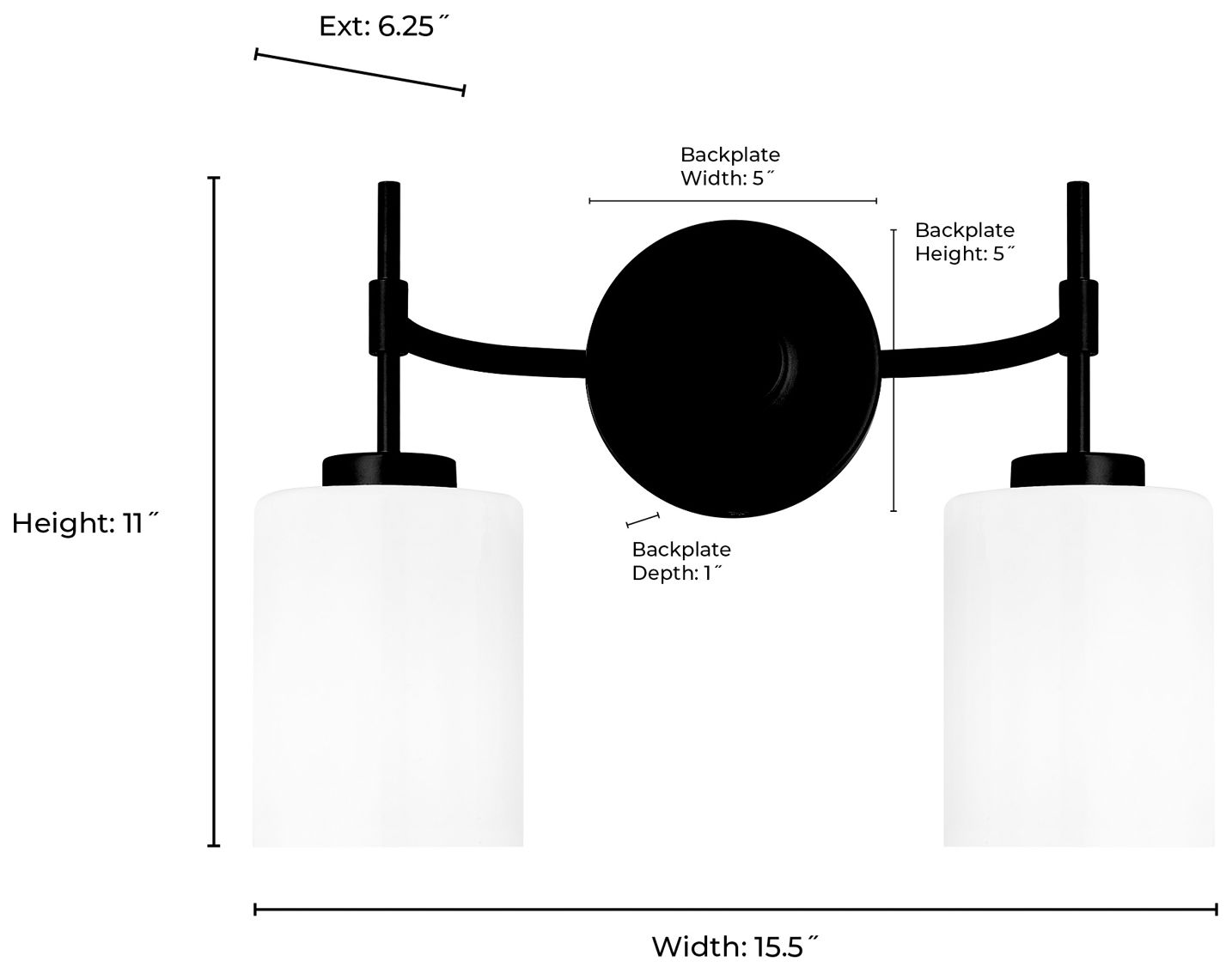 Keylee 15.5" Wide 2-Light Vanity in Matte Black