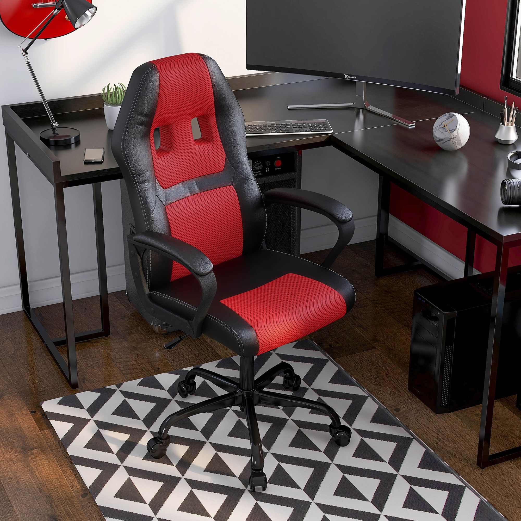 Red leather best sale gaming chair