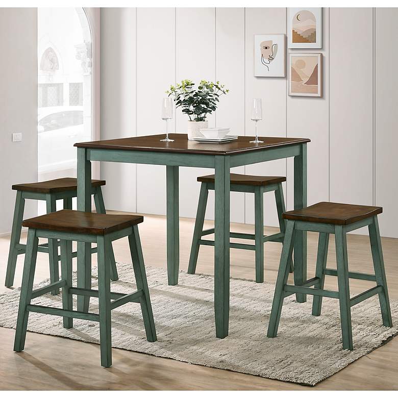 Image 1 Keystol Oak Antique Green 5-Piece Counter Dining Table Set