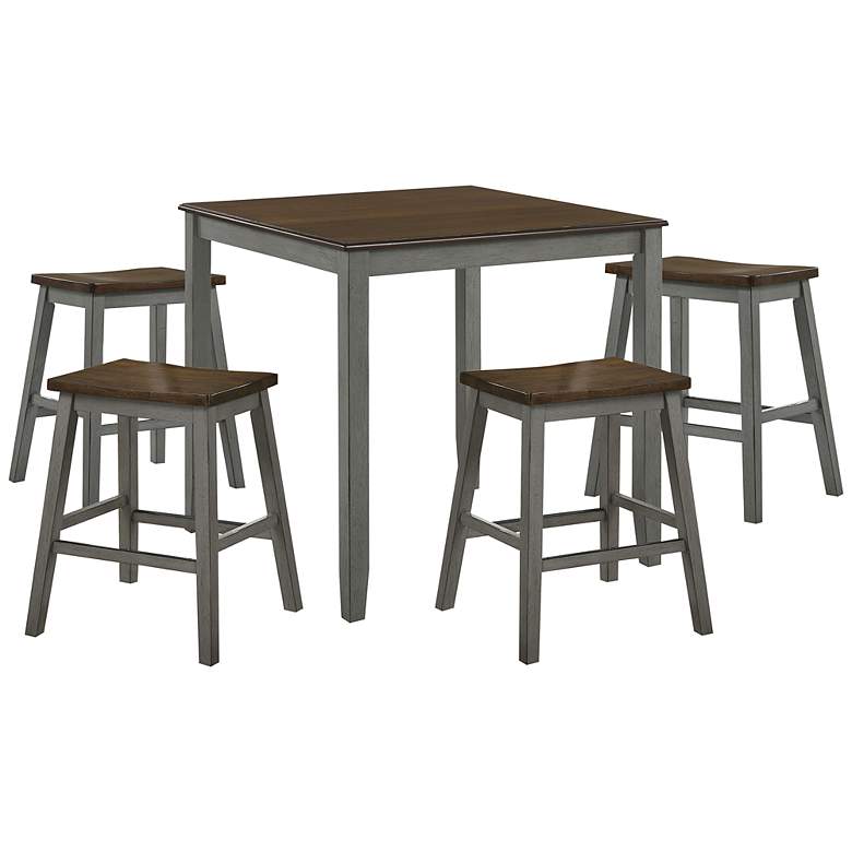 Image 2 Keystol Oak Light Gray 5-Piece Counter Dining Table Set