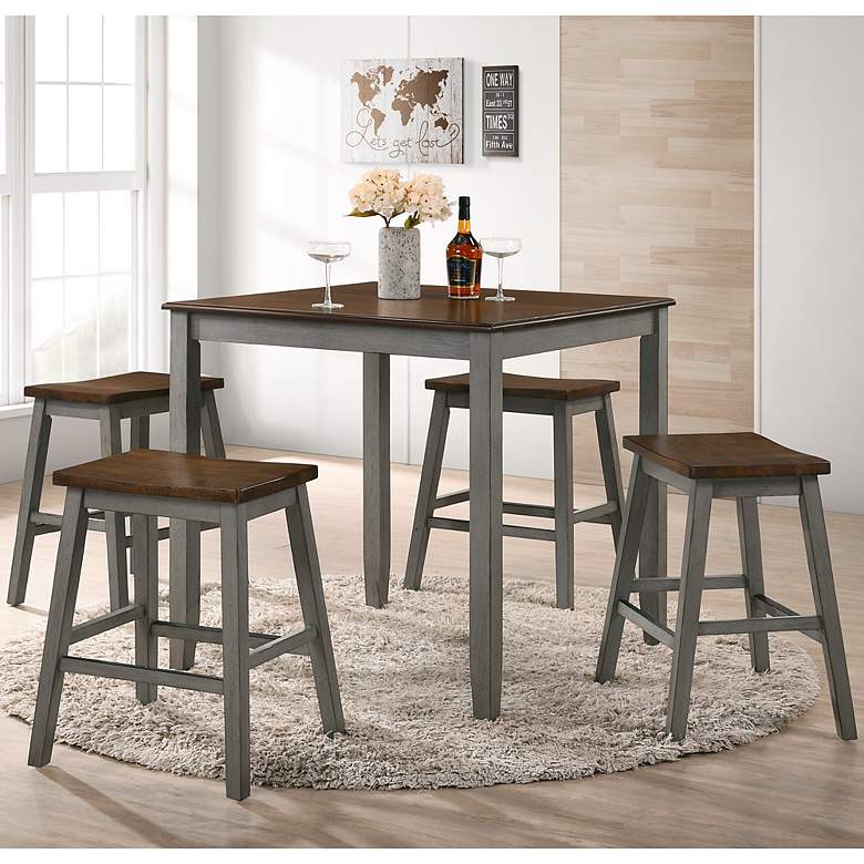 Image 1 Keystol Oak Light Gray 5-Piece Counter Dining Table Set