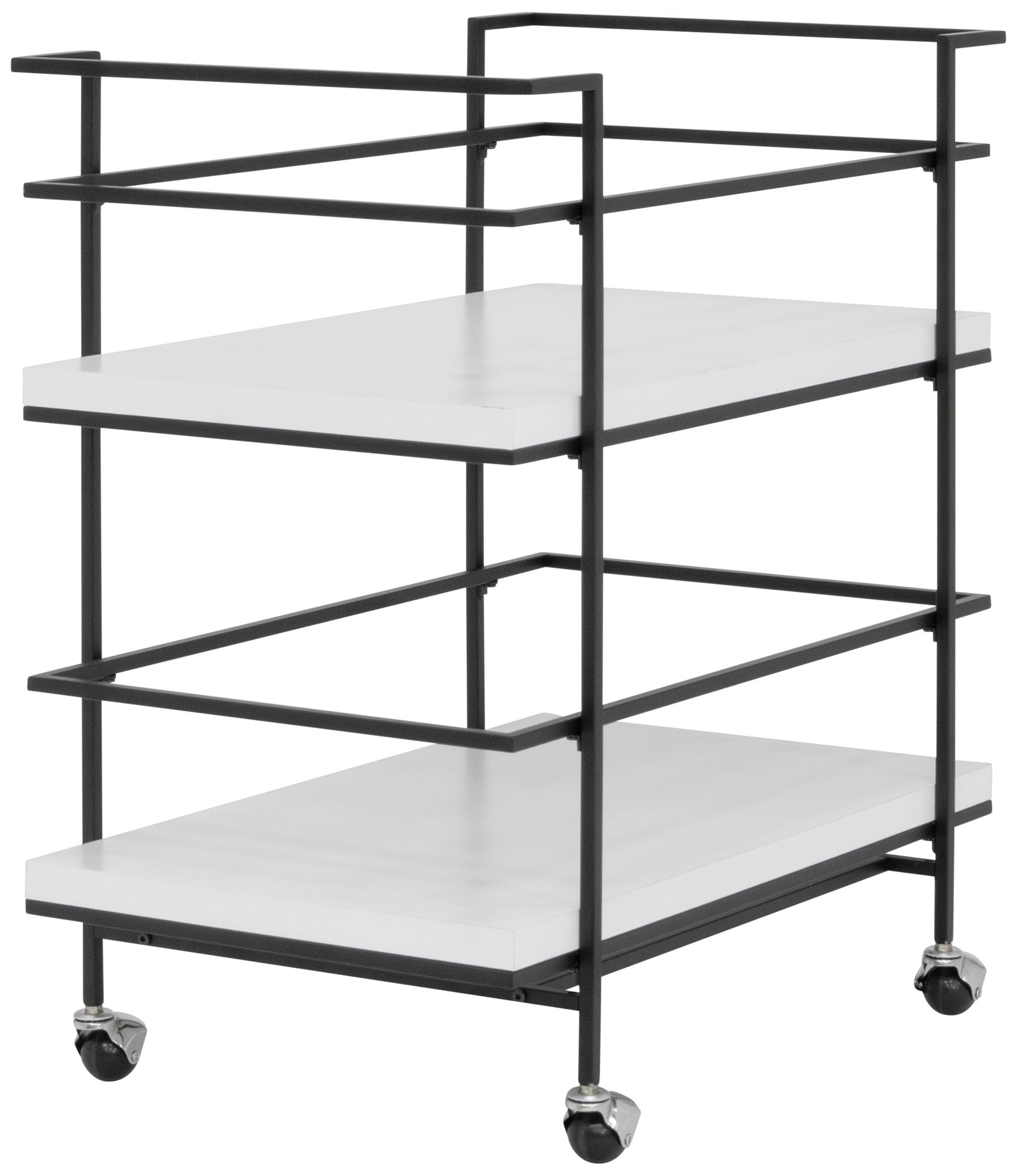 Keystone 29" Wide Black and White 2-Tier Bar Cart with Shelf Guards