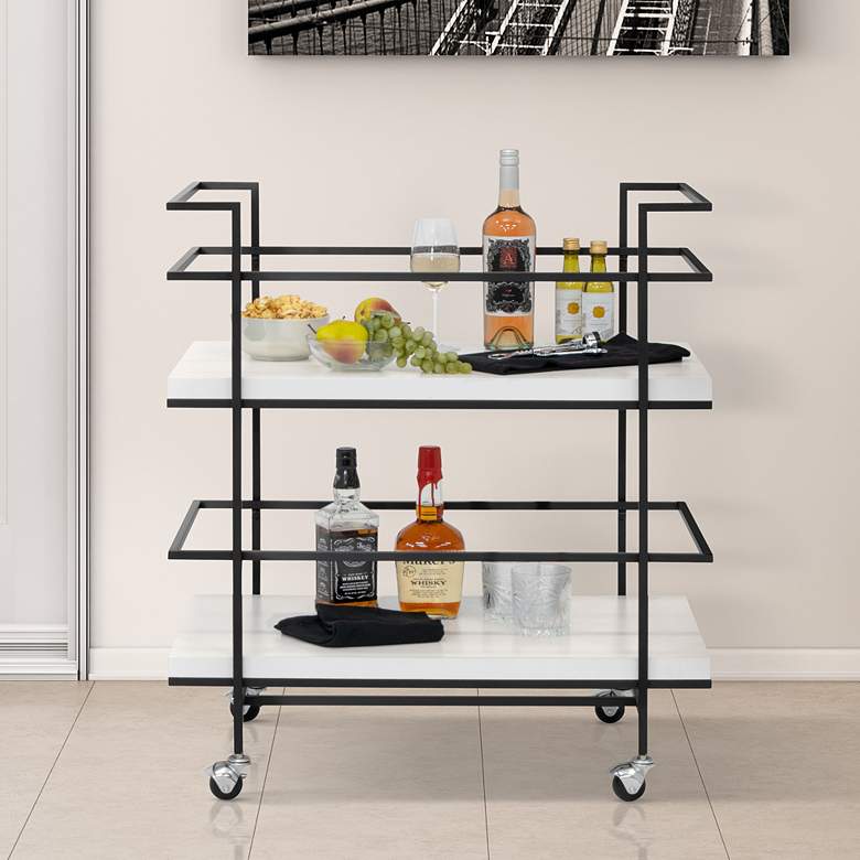 Image 1 Keystone 29 inch Wide Black and White 2-Tier Bar Cart with Shelf Guards