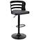 Khalia Adjustable Swivel Barstool in Matte Black Finish, Gray Faux Leather