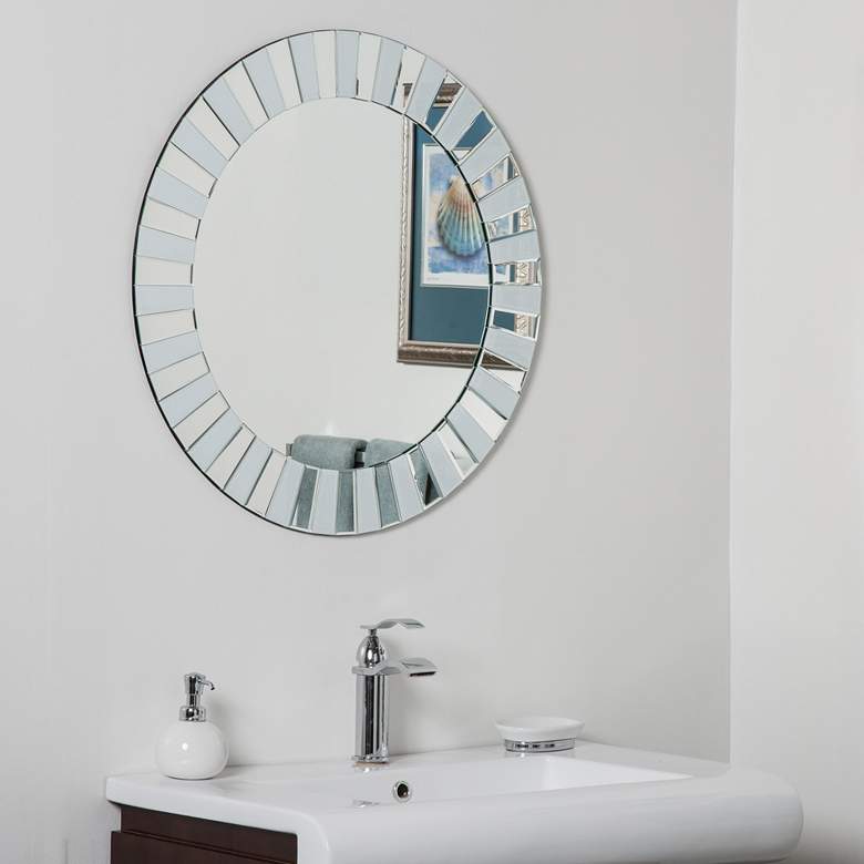 Image 1 Kiara White Glass 27 1/2 inch Round Frameless Bathroom Mirror