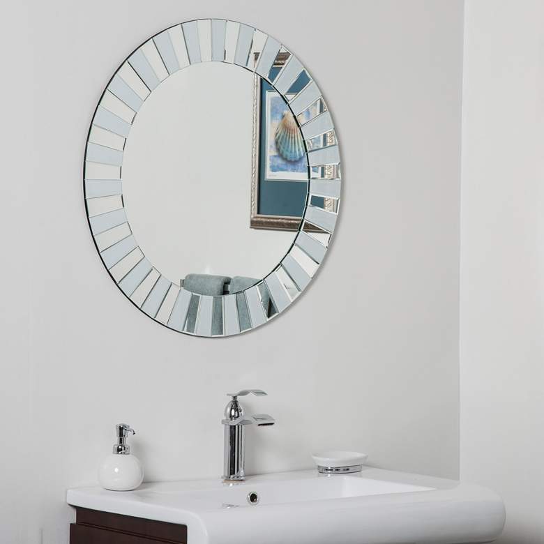 Image 1 Kiara White Glass 27 1/2" Round Frameless Bathroom Mirror