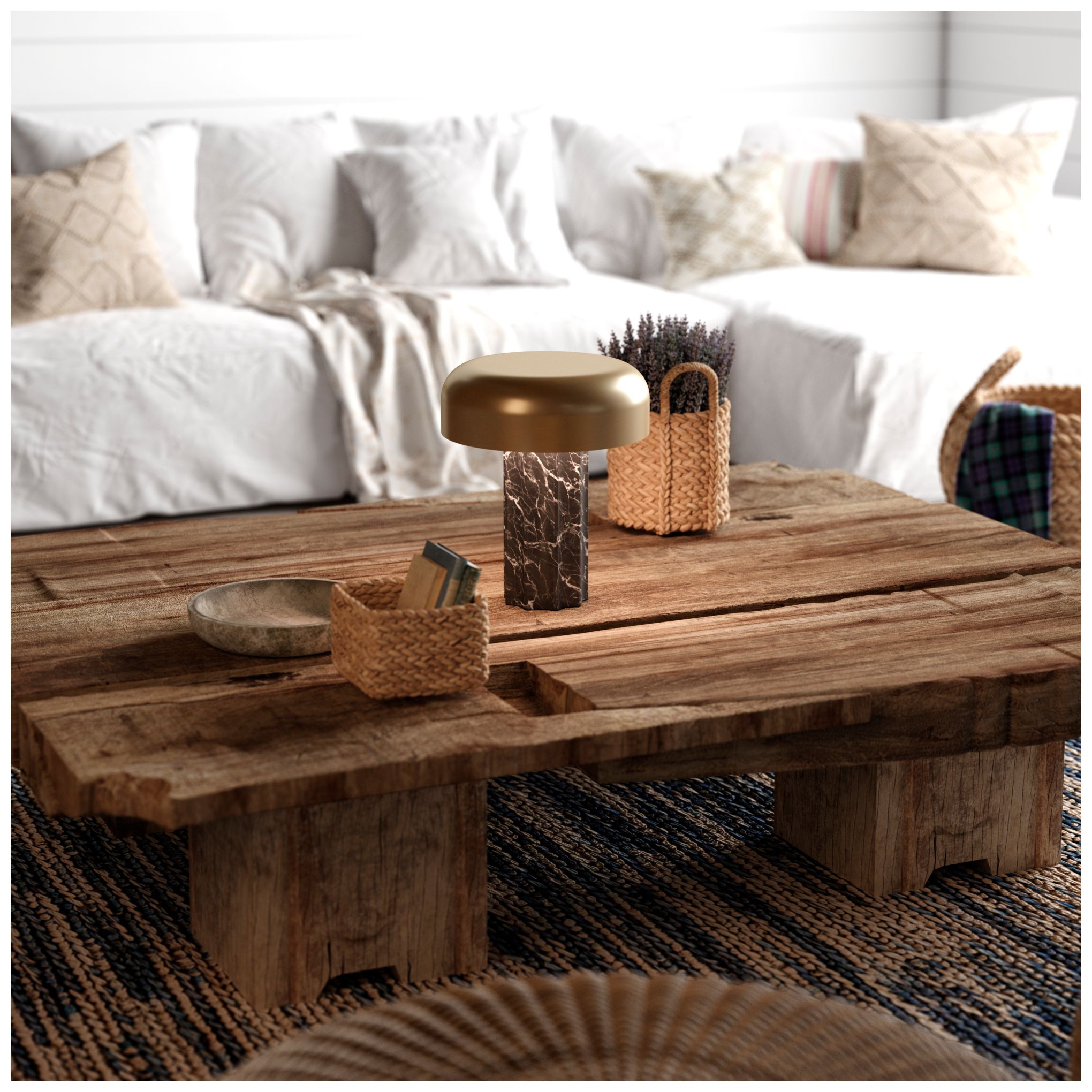 Image 2 Kibun Cordless Table Lamp Fluted Column Black Marble Brushed Brass more views