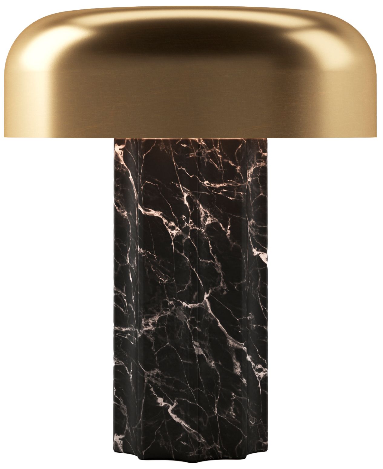 Kibun Cordless Table Lamp Fluted Column Black Marble Brushed Brass