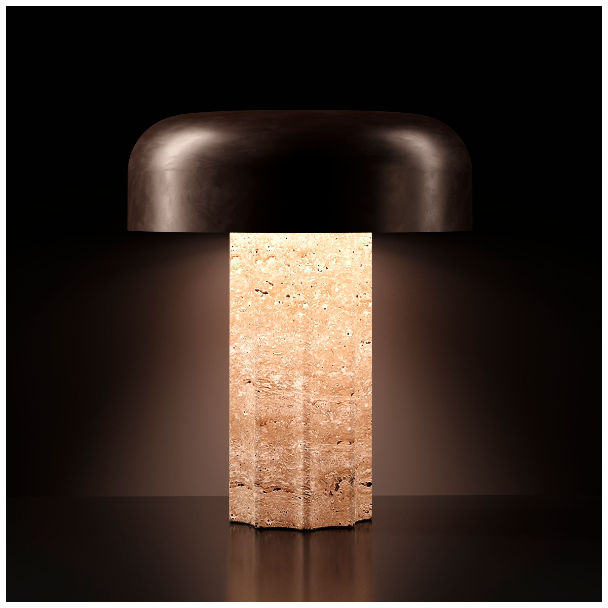 Image 5 Kibun Cordless Table Lamp Fluted Column Travertine Chocolate Bronze more views