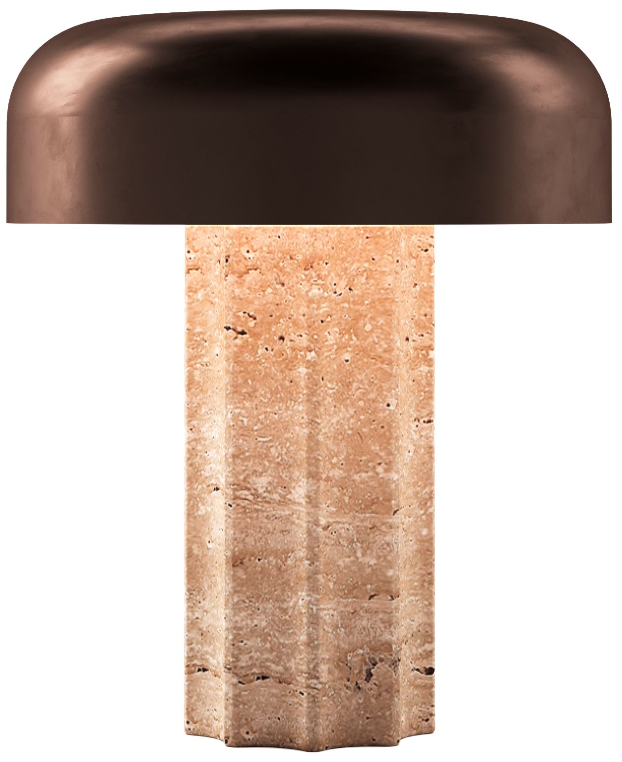 Kibun Cordless Table Lamp Fluted Column Travertine Chocolate Bronze