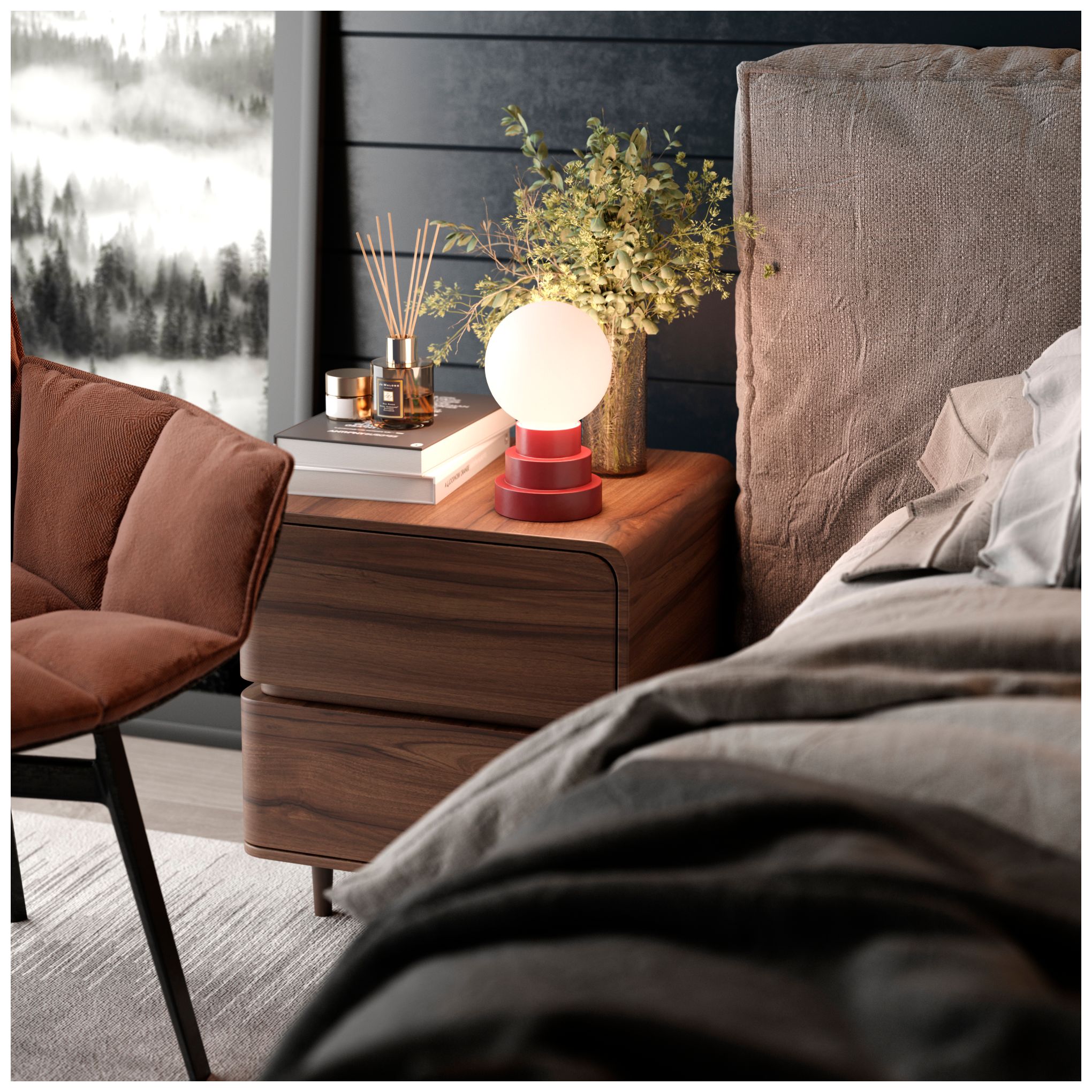 Image 2 Kibun Cordless Table Lamp Globe Oxblood more views