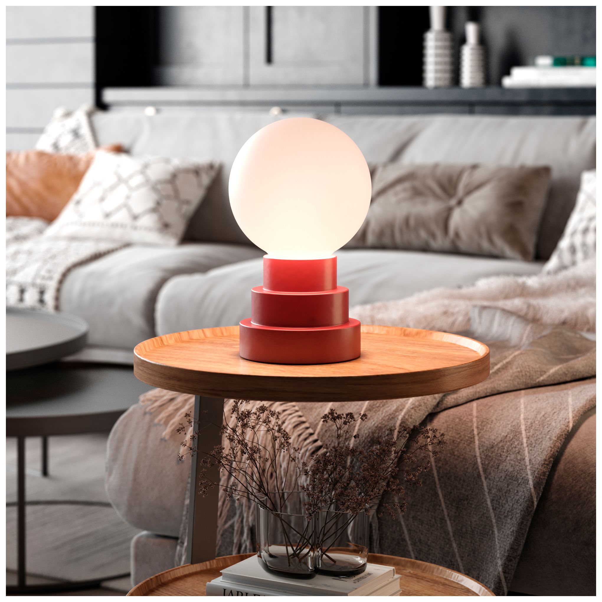 Image 3 Kibun Cordless Table Lamp Globe Oxblood more views