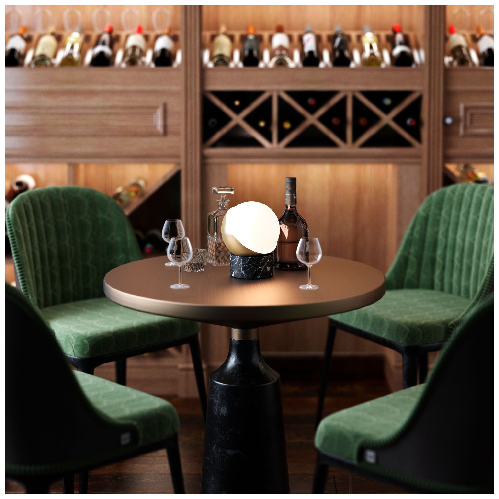 Image 2 Kibun Cordless Table Lamp Orb Black Marble Brushed Brass more views