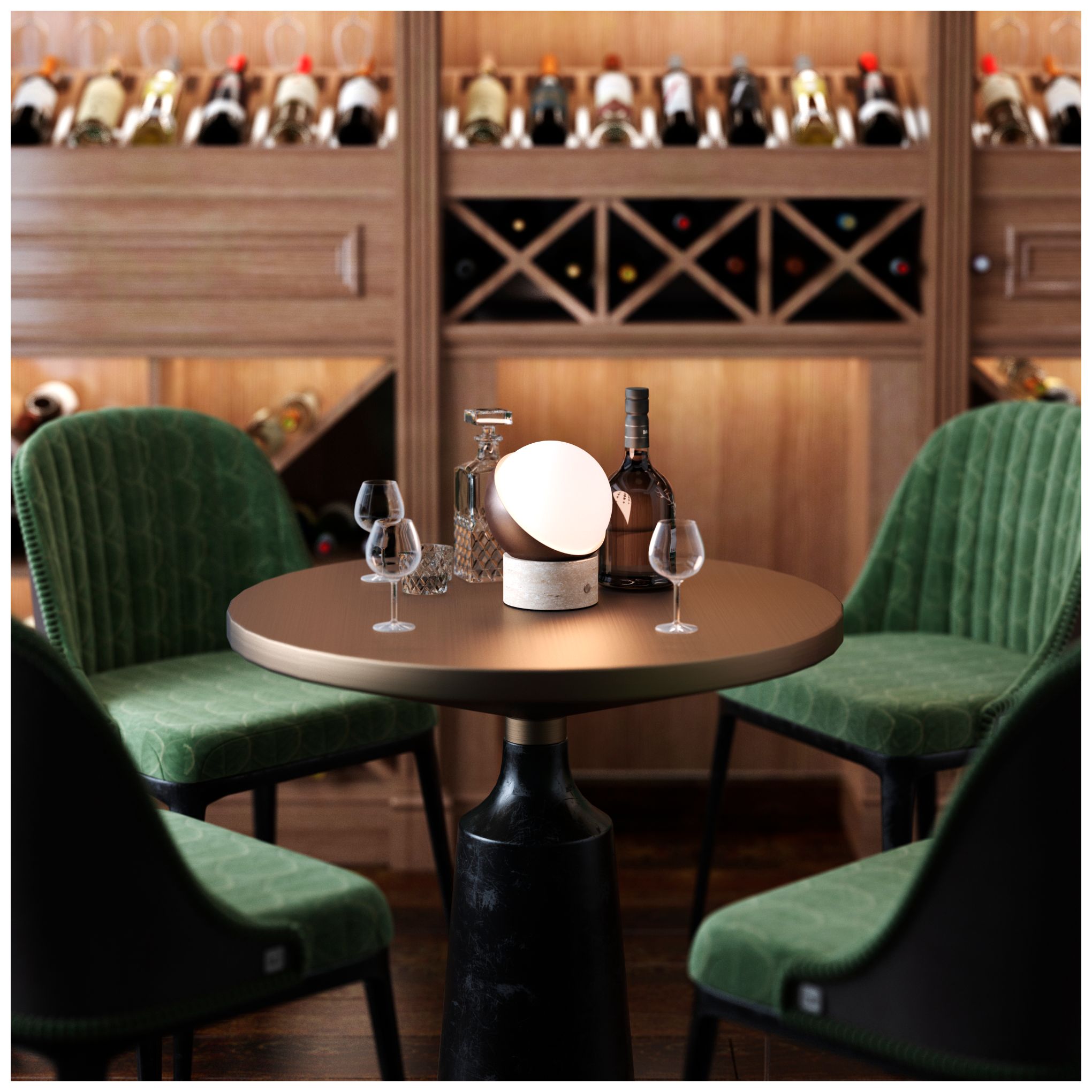 Image 2 Kibun Cordless Table Lamp Orb Travertine Chocolate Bronze more views