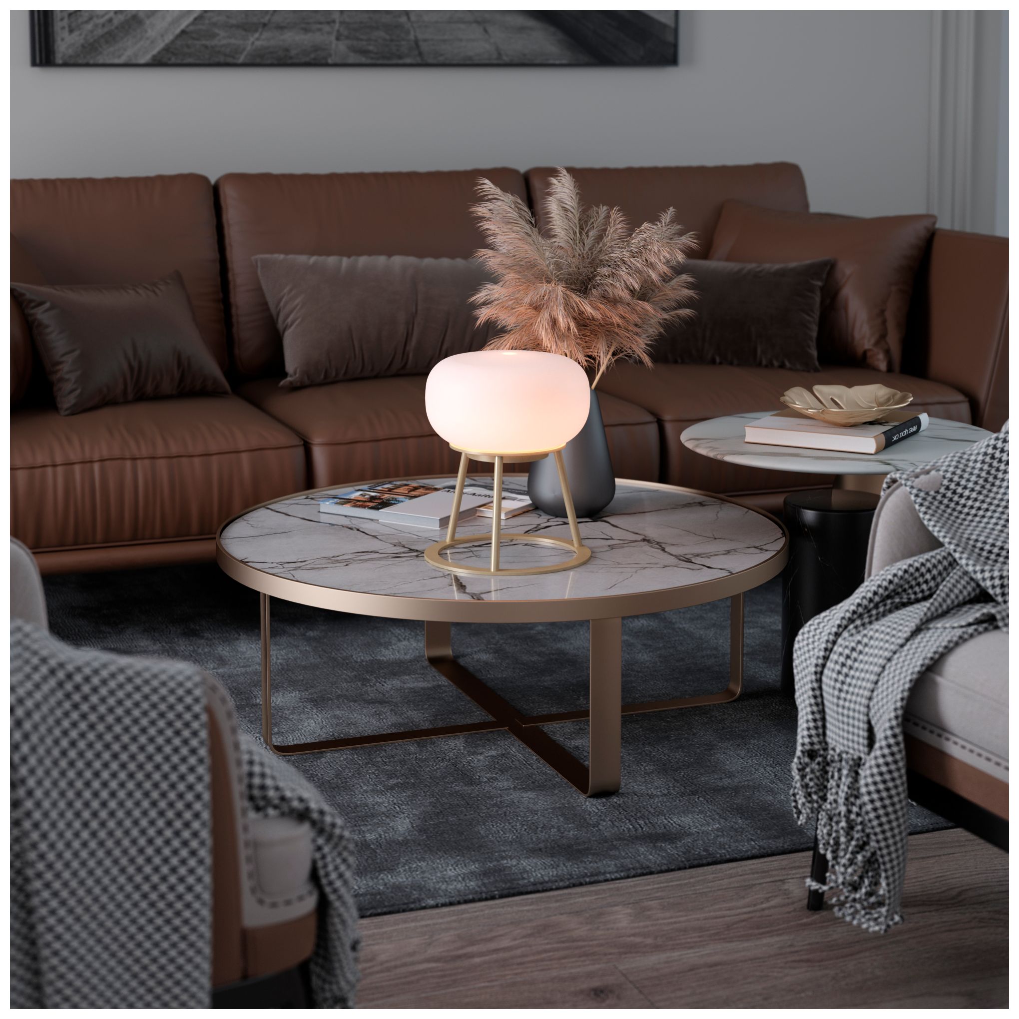 Image 2 Kibun Cordless Table Lamp Tripod Brushed Brass Oval Glass more views